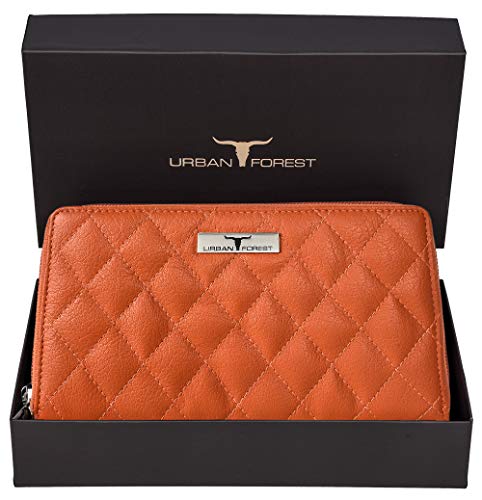 URBAN FOREST Grace Quilted Orange Leather Wallet/Clutch/Purse for Women