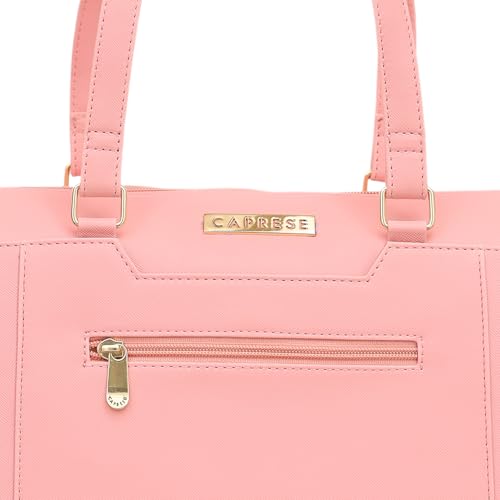 Caprese Ginty Satchel Bag, Medium | Stylish Solid Handbag for Women with Comfortable Flat Handles, Adjustable & Detachable Sling Strap | Secure Zip Closure | Perfect for Casual & Daily Use (Red)
