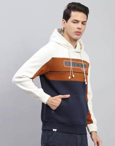 Monte Carlo Mens Printed White & Rust Hooded Neck Full Sleeve Sweatshirt (224066316-2-38)
