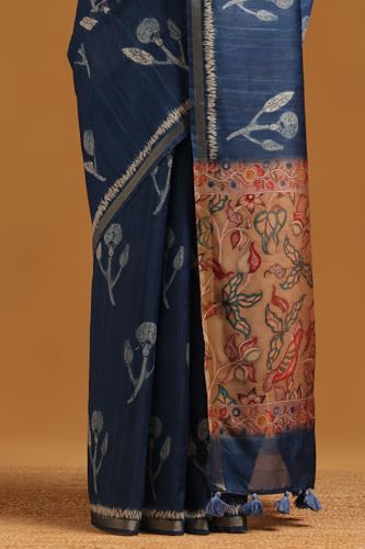 Soch Womens Navy Blue Tussar Botanical Saree