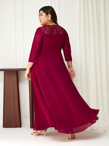 Miss Chase A+ Women's V-Neck Three-Quarter Sleeve Self-Designed Wrap Maxi Dress (APSS21D14-67-465-08, Mulberry Pink, 3XL)