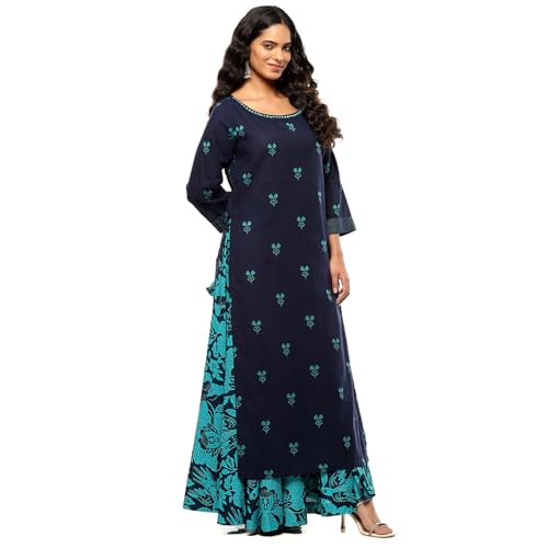 BIBA Women's Cotton Kurta Sets (SKDTNBNA9846AW24NAV_Blue