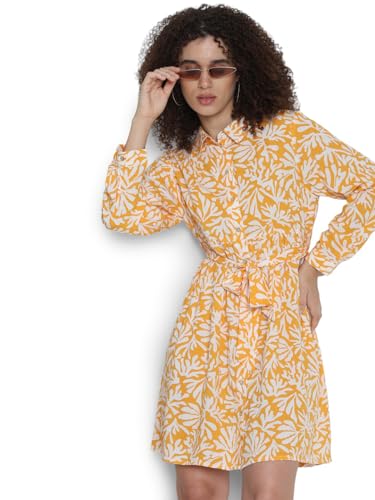 ONLY Women Printed Viscose Above Knee Yellow A-line Dress