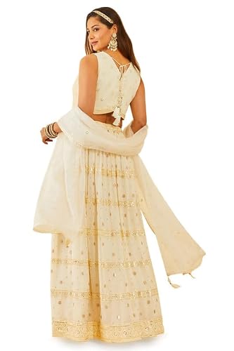 Soch Womens Off White Embellished Georgette Lehenga Choli