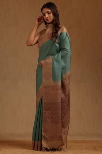 Soch Womens Sap Green Tussar Woven Design Saree