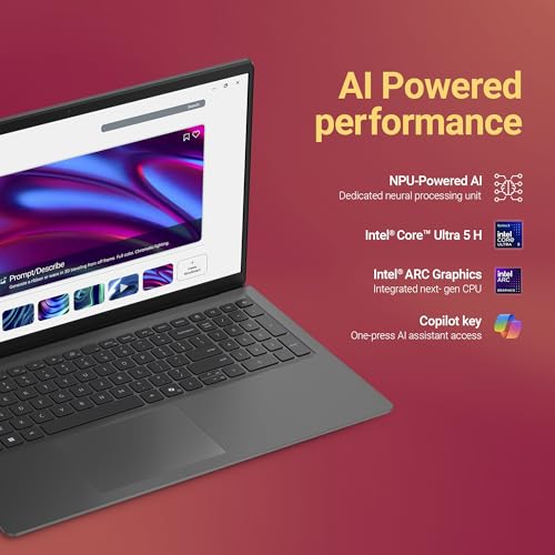 Dell 15 AI Powered Laptop, Intel Core Ultra 5 225H, 8GB DDR5 RAM, 512GB SSD, 15.6" FHD Anti-Glare Display, Intel Arc Graphics, Standard Keyboard, Dedicated Copilot Key, Black, Win11 Home + MSO H&S'24