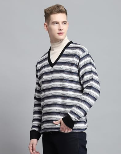 Monte Carlo Mens Self Design Black V Neck Full Sleeve Pullover_1243190VN-2