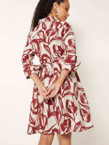 Max Women Printed Shirt Dress (Off White_S)