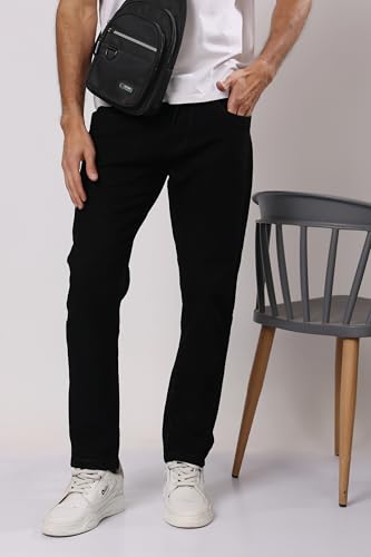 London Hills Mens Slim Tapered Fit Mid Rise Jeans | Man Slimfit Denim | Durable & All Day Comfort Mans Jean Black