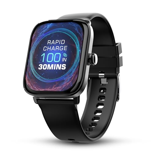 Pebble Ultra Rapid 1.83" HD Display. India's First Fastest Charging, Premium Metal Built, Unisex Design Smartwatch (Jet Black)