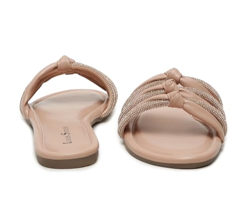 LOUIS STITCH Women's Fashion Flat Slip On Sandals | Open Toe Nude Stylish Flat Sandal for Ladies, Comfortable All day Wear Slipper | LSOF-LDSL-GLTSNU | (UK-6)