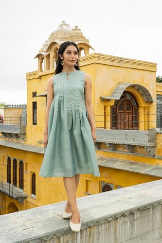 MIORAH Ethnic Dress for Women & Girls, Traditional Zari Tissue One-Piece Dress for Women’s, Stylish Half Dress for Parties, Functions and Festivals, Mini Dress (Colour- Powder Blue, Size- 2XL)