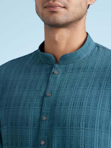 DIWAS BY MANYAVAR Men's Art Silk Textured Kurta Pyjama Set (Green,XL)