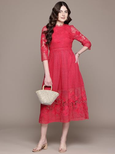 Label RITU KUMAR Red Marin Round Neck Long Dress