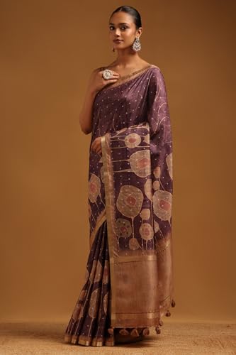 Soch Womens Purple Tussar Botanical Saree