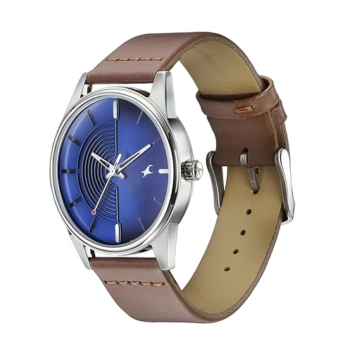 Fastrack Stunners Quartz Analog Navy Blue Dial Brown Leather Strap Watch for Guys - NT3305SL01