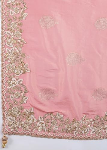 TRENDMALLS Women's Jacquard Silk Embroidery work Saree with Unstitched Blouse Piece (K1063-Peach)