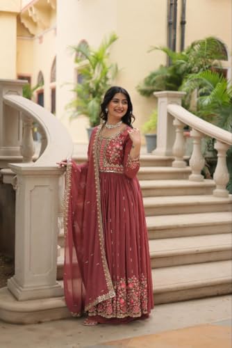 Pristiq Fashion Faux Embrodary work Anarkali Gown With Sharara set For Women // Ethnic Wear (IN, Alpha, 2XL, Regular, Onian)