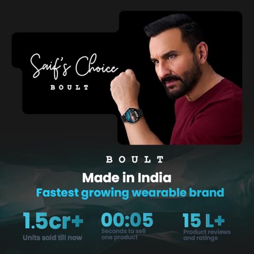Boult Newly Launched Dire Smartwatch 1.38'' 2.5D Curved HD Display, BT Calling, 500 Nits Brightness, IP67, 250+ Watchfaces, 120+ Sports Modes, AI Voice Assistant, SpO2 Monitoring (Pure Black)