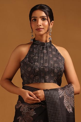 Soch Womens Black Tussar Floral Saree With Zari Woven