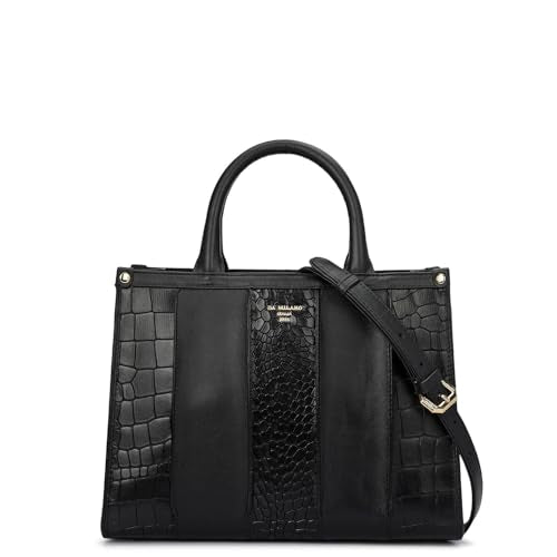 Da Milano Leather Satchel Bag for Women - Black (01742OL)
