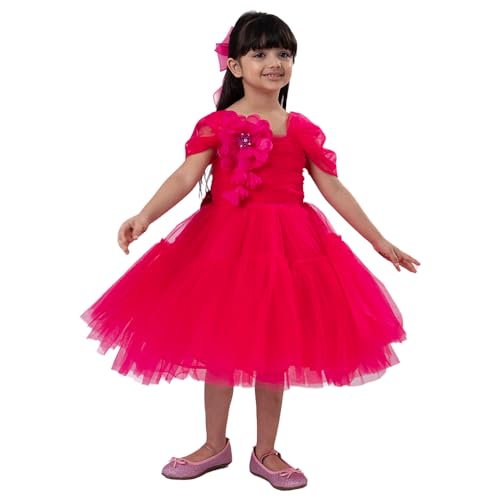 Hopscotch Girls Floral Applique Party Dress in Magenta Color for Age (2-3 Years)