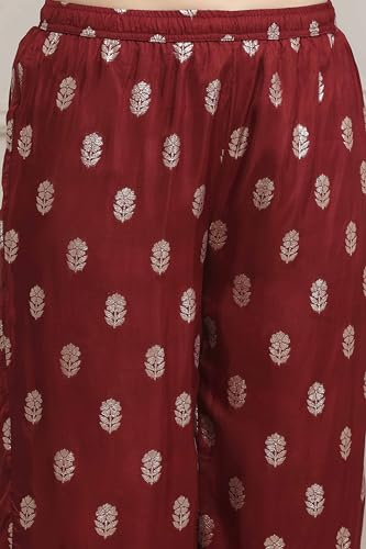 Biba Women Green-Maroon Viscose Gathered Yarndyed Suit Set_42
