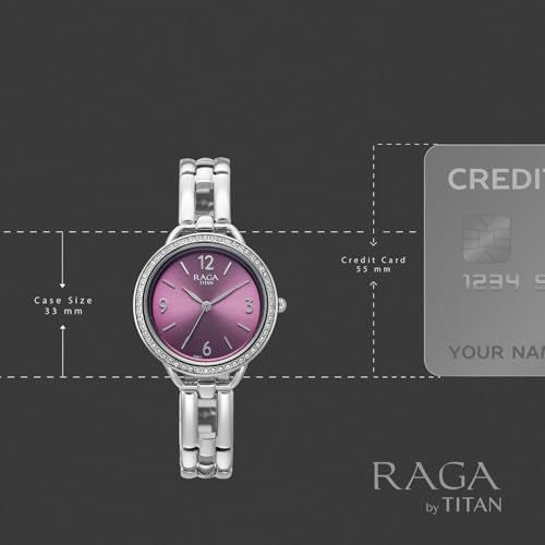 Titan Raga Allure with Purple Dial Silver Brass Solid Link Strap Watch for Women - 2791SM01