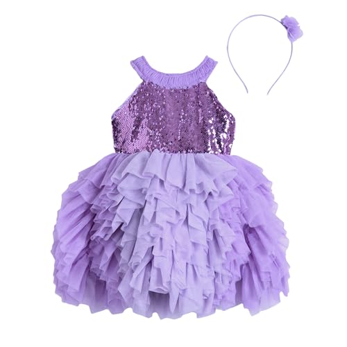Hopscotch Girls Purple Sleeveless Sequin Embellished Dress for Age (12-24 Months)