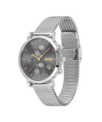 BOSS Hugo Stainless Steel Analog Grey Dial Men Watch-1513807, Silver Band