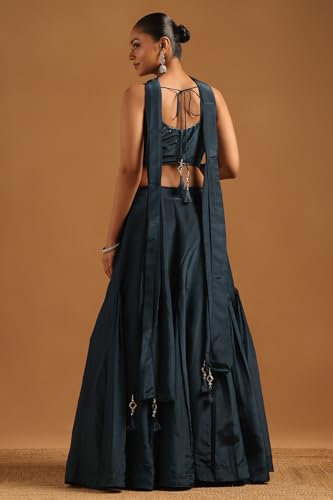Soch Womens Blue Crepe Ethnic Motifs Lehenga Choli Set