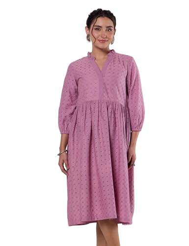 Amazon Brand - Myx Women's Schiffli Embroidery Ethnic Dress (SS26-MYX-SUR-SKD-39_Mauve_S)
