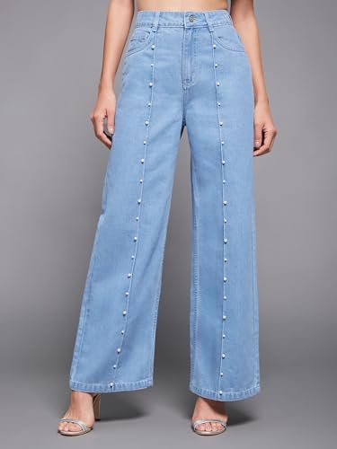 Miss Chase Women's Straight-Fit High-Rise Denim Jeans (MCSS18DEN02-19-366-26, Mist Blue, 26)