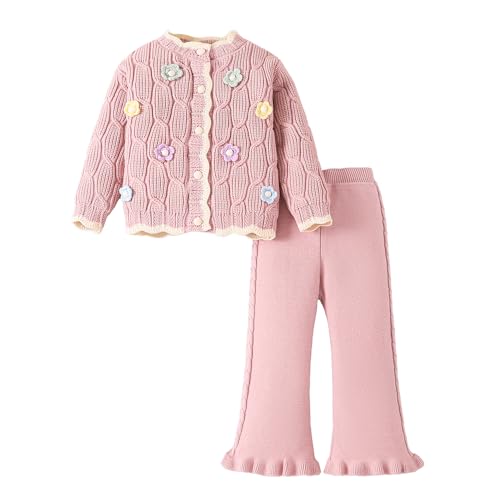 Hopscotch Girls Pink Full Sleeves 2-Pc Floral Applique Pants Set For Age (2-3 Years)