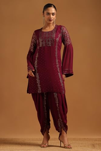Soch Womens Magenta Georgette Embellished Salwar Suit With Stone Work