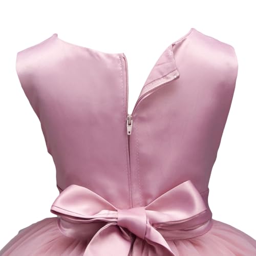 Hopscotch Girls Slim Fit Sleeveless Solid Party Fit And Flare Knee-Length Dress In Pink Color For Ages - 7-8 Years