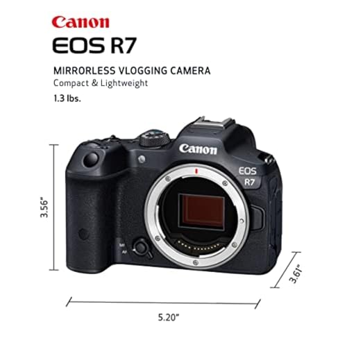 Canon EOS R7 Mirrorless Camera Body, 32.5MP APS-C CMOS Sensor, 4K60 Video, Dual Pixel CMOS AF II, IBIS, Wi-Fi/Bluetooth, Bundle w/ 64GB Card, Filter Kit, Extra Battery, 1-Year Warranty