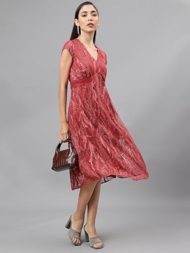 Latin Quarters Women Rose Cap Sleeve V-Neck Women A-Line Dress_M