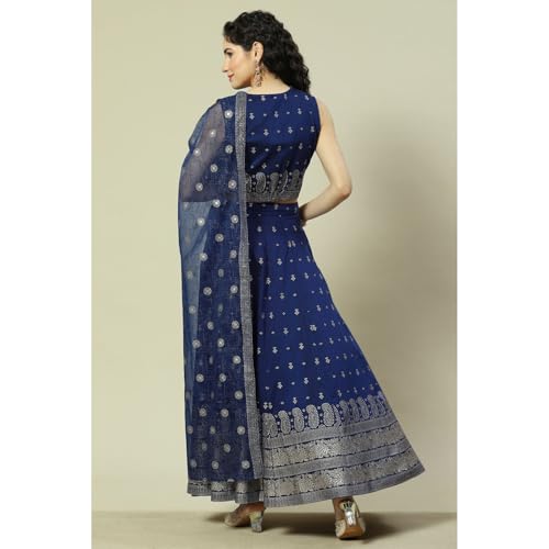 Rangriti Women Indigo Cotton Blend Woven Straight Lehenga Choli Set_42