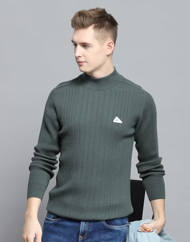 Monte Carlo Mens Solid Olive Mock Neck Full Sleeve Pullover_1240567TN-2472