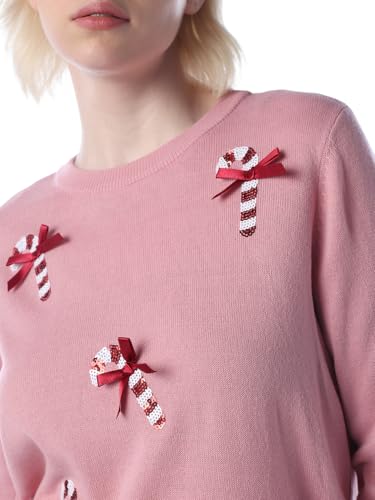 ONLY Women's Acrylic Round Neck Pullover Sweater (15355004-Bleached Bleached Mauve