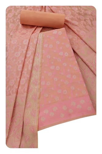 Soch Womens Peach Chanderi Floral Print Unstitched Dress Material