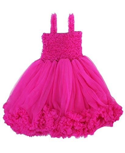 PINK WINGS Baby Girl Magenta Ruffle Tutu Knee Length Dress (9-12 Months, Hot Pink)