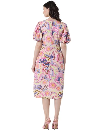ONLY Women Printed Polyester Pink Midi Dress
