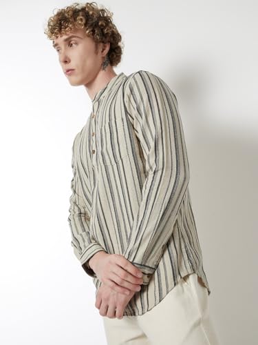 Max Men Striped Slim Fit Short Kurta (Blue_S)