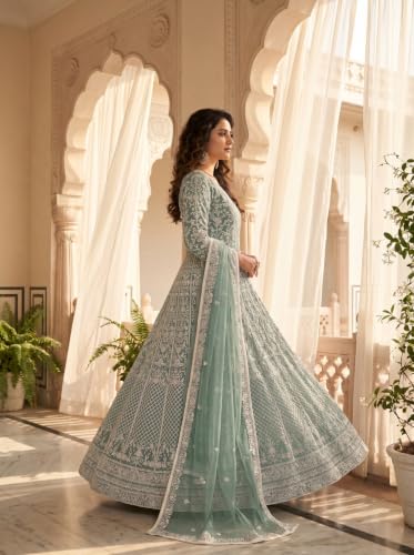 RUDRAPRAYAG Net And Santoon Anarkali Gown for Women | Semi Stitched Embroidered Gown for Women 2026 | Long Gown | Gown in Clothing & Accessories