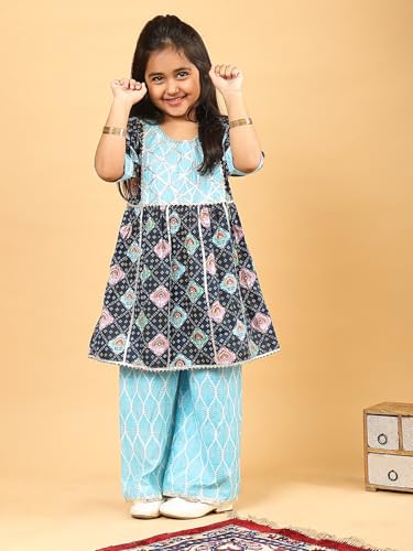 superminis Baby Girls Cotton Printed Kurti With Gota Work And Straight Palazzo (5-6 Years, Blue)