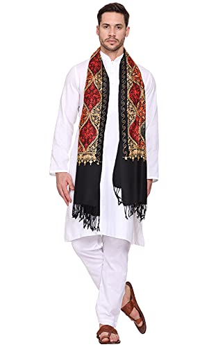 Weavers Villa Men's Matka Embroided Cashmilon Gents Shawls, Stoles, Muffler for Men, 70cm x 200cm