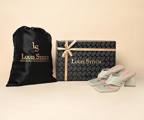 LOUIS STITCH Women's Fashion Green Slip-On Block Heel Sandals | Weaved T-Strap Stylish Heel Sandal for Ladies | LSOF-LDBH-WESTGR| (UK-7)