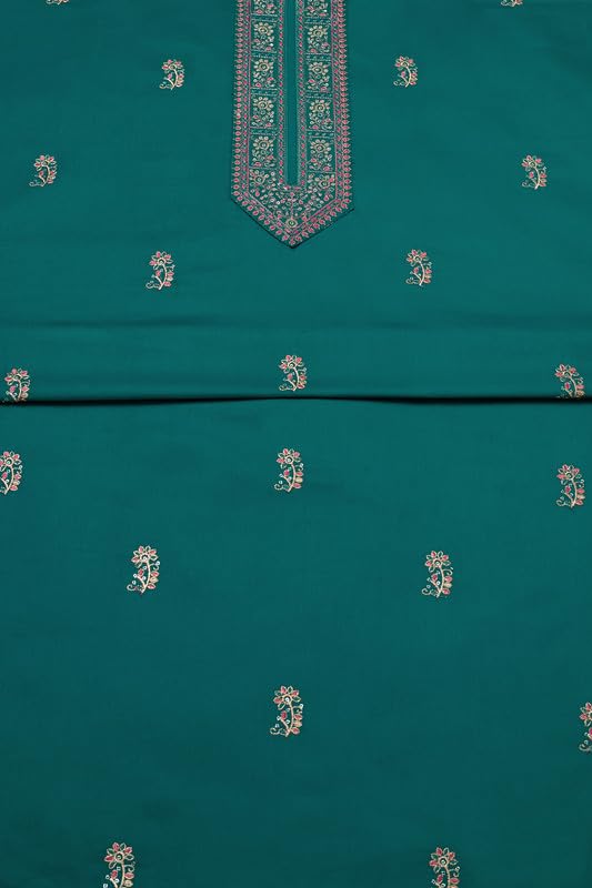 Soch Womens Turquoise Blue Cotton Blend Embroidered Unstitch Dress Material With Sequins